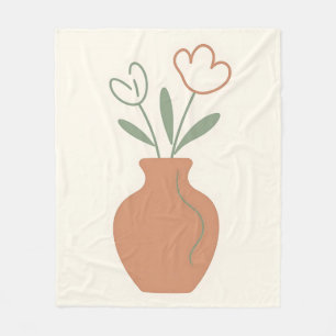 Minimalist Tulip Vase Line Art Fleece Blanket