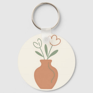 Minimalist Tulip Vase Line Art Key Ring