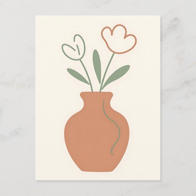 Minimalist Tulip Vase Line Art Postcard (Front)