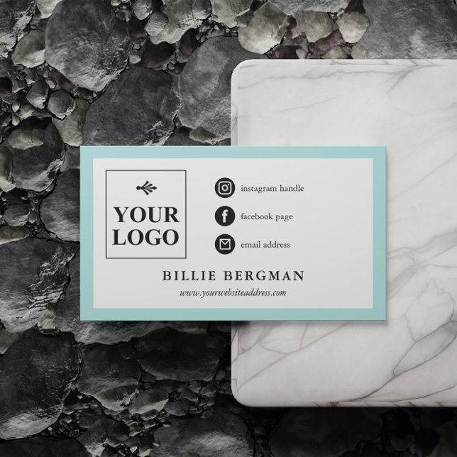 Minimalist Turquoise Black Social Media Your Logo Business Card (Creator Uploaded)