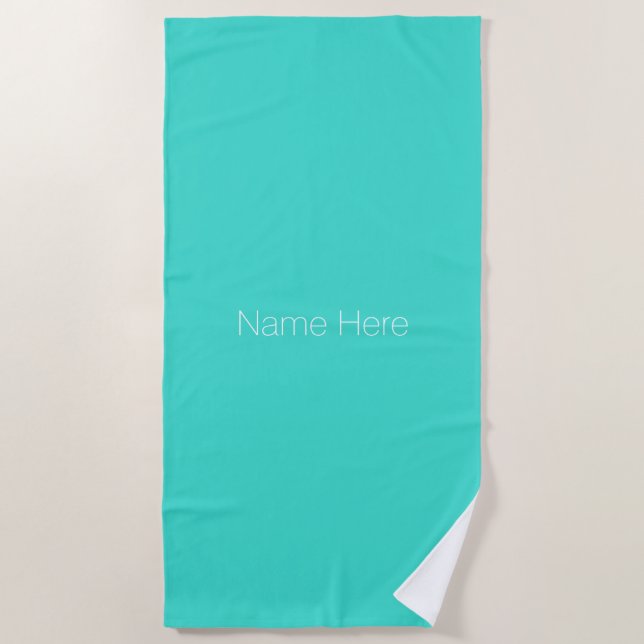 Minimalist turquoise custom name monogram solid beach towel (Front)