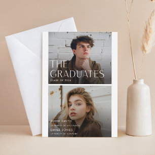 Minimalist Twin Double Joint Photo Graduation Thank You Card