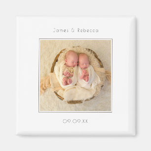 Minimalist Twins Photo Birth Announcement Magnet