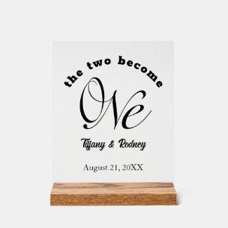 Minimalist Two Become One Bride & Groom Wedding Acrylic Sign