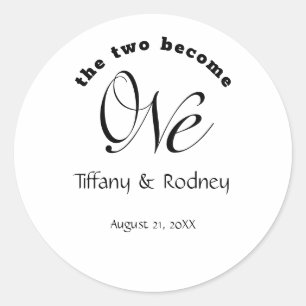 Minimalist Two Become One Bride & Groom Wedding Classic Round Sticker