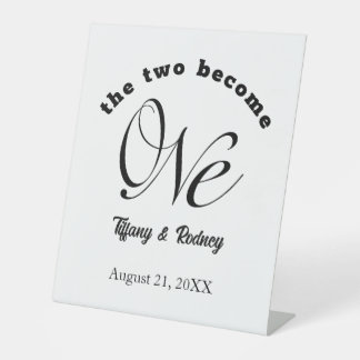 Minimalist Two Become One Bride & Groom Wedding Pedestal Sign