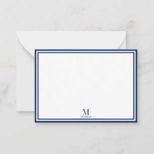 Minimalist Two Boarder Monogram Name Navy Blue Card