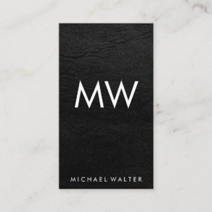 Minimalist Two Letter Monogram Faux Leather Business Card
