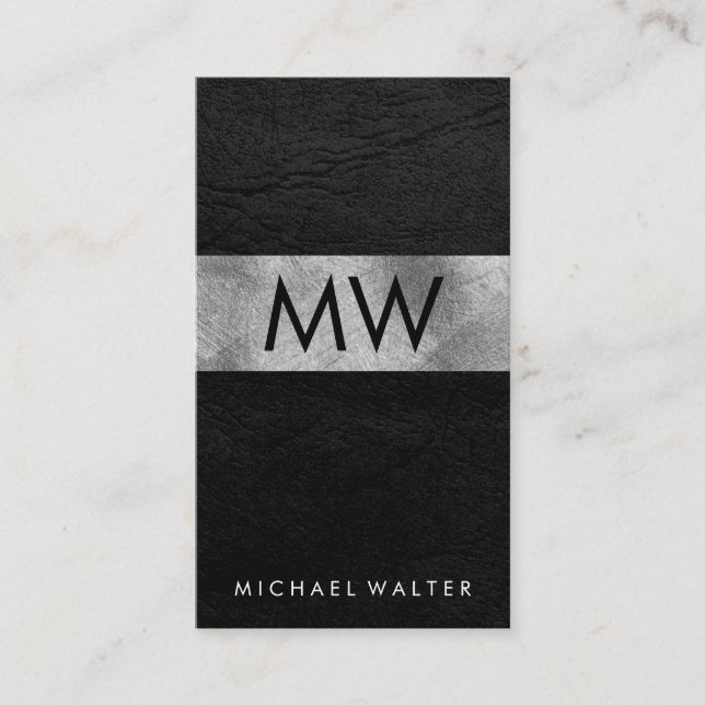 Minimalist Two Letter Monogram Faux Leather Luxe Business Card (Front)