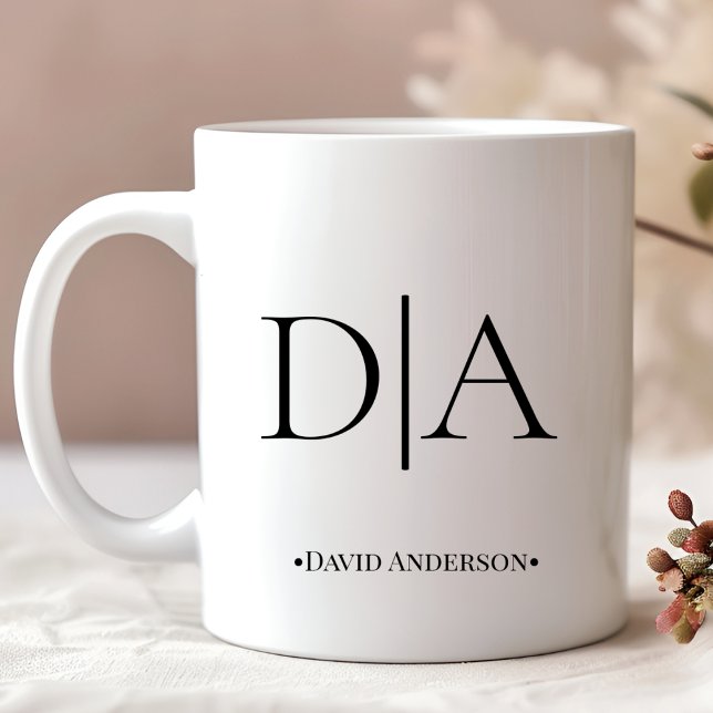 Minimalist Two Letter Monogram Initial and Name Coffee Mug (Creator Uploaded)