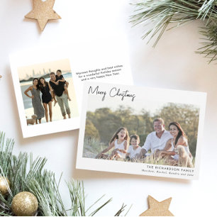 Minimalist two photo black white Merry Christmas Invitation