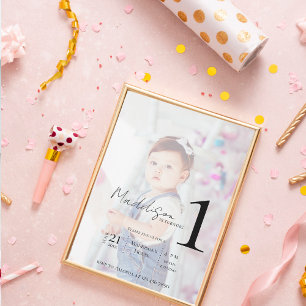 Minimalist Two Photo Kids First Birthday Party Invitation