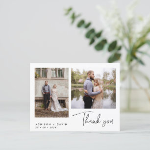 Minimalist Two Photo Script Thank You Postcard