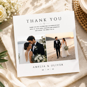 Minimalist Two Photo Wedding Custom Squared Thank You Card