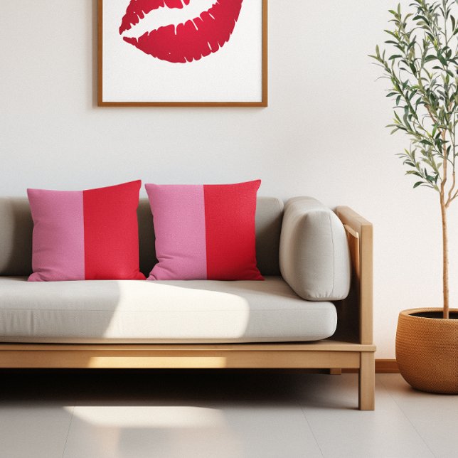 Minimalist Two Tone Pink and Red Colour Block Cushion (Minimalist Two Tone Pink and Red Color Block Throw Pillow)