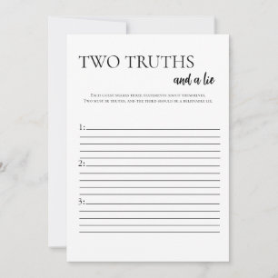 Minimalist Two Truths and A Lie Bridal Shower Card