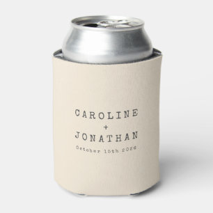 Minimalist Typewriter Custom Wedding Ecru Cream Can Cooler