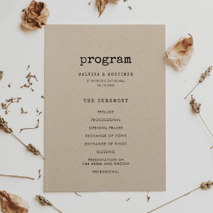 Minimalist typewriter double sided wedding program
