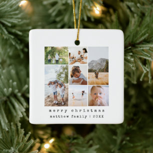Minimalist Typewriter Family Photo Collage Ceramic Ornament