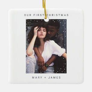 Minimalist Typewriter   Merry and Married Photo Ceramic Ornament