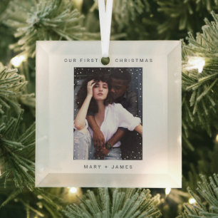 Minimalist Typewriter   Merry and Married Photo Glass Tree Decoration