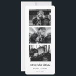 Minimalist typewriter Photo strip Save the date Announcement<br><div class="desc">A minimalist and vintage design for your wedding stationery: choose this retro yet modern wedding suite,  with a typewriter font. Save the date: share the joy of your love and new engagement with this trendy personalised photo strip Save the Date card. Fully customisable background and text colour.</div>