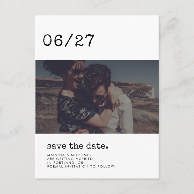Minimalist typewriter Save the date photo Postcard (Front)