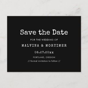 Minimalist typewriter save the date postcard