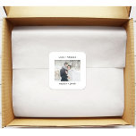 Minimalist Typewriter | Thank you Photo Wedding Square Sticker<br><div class="desc">These simple and minimalist wedding stickers feature your favourite personal photo along with your names and the words "love   thanks" in black typewriter look text.</div>