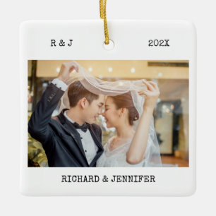 Minimalist Typewriter   Trendy newlywed Photo Ceramic Ornament