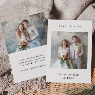 Minimalist Typewriter   Two Photo Simple Wedding Thank You Card