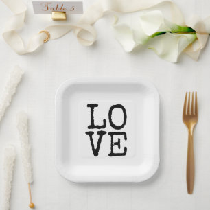 Minimalist typewriter typography wedding party paper plate