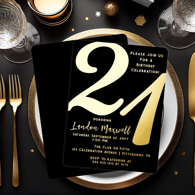 Minimalist Typography 21 21st Birthday Party (Elegant Minimalist Typography "21" 21st Birthday Party Foil Invitation)