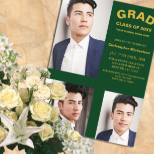 Minimalist Typography 3 Photo Graduation Acrylic Invitations