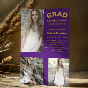 Minimalist Typography 3 Photo Graduation Invitation