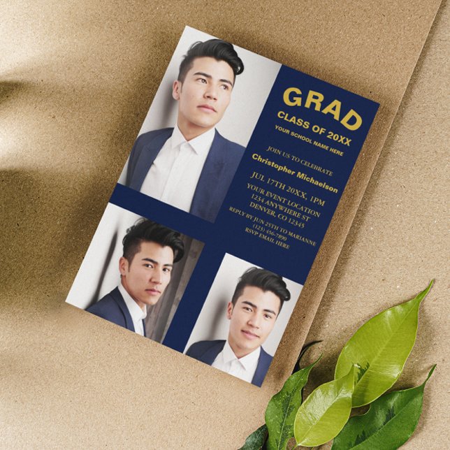 Minimalist Typography 3 Photo Graduation Invitation (Creator Uploaded)