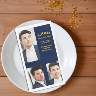Minimalist Typography 3 Photo Graduation Napkin