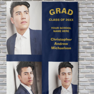 Minimalist Typography 3 Photo Graduation Tapestry