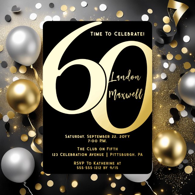Minimalist Typography 60 60th Birthday Party (Elegant Minimalist Typography "60" 60th Birthday Party Foil Invitation)