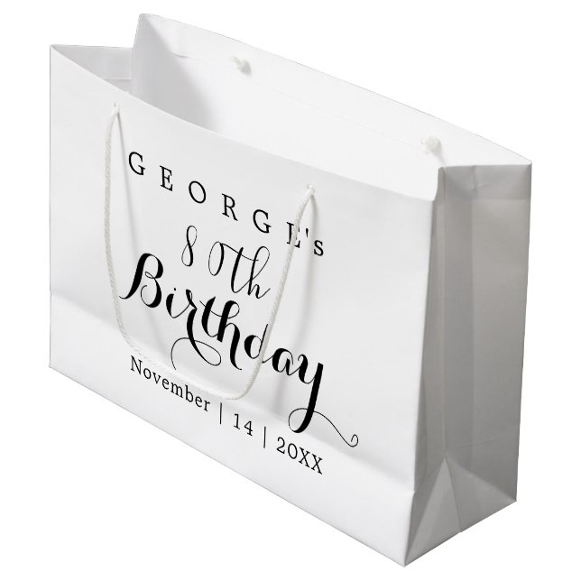 Minimalist Typography Birthday Party Design  Large Gift Bag (Front Angled)