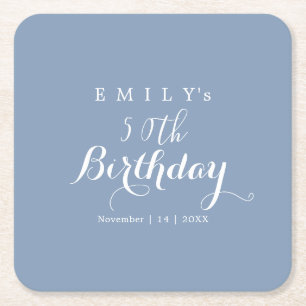 Minimalist Typography Birthday Party Design Square Paper Coaster