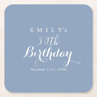 Minimalist Typography Birthday Party Design  Square Paper Coaster