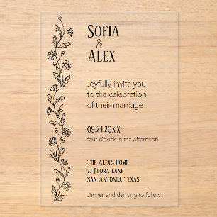 Minimalist typography black wedding acrylic invitations