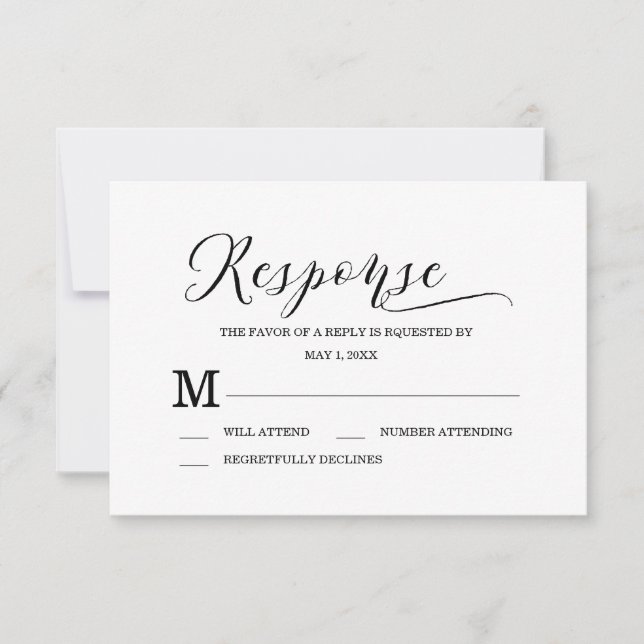 Minimalist Typography Black & White Response Card (Front)