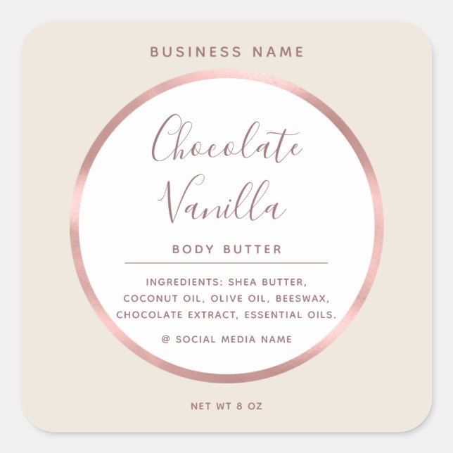 Minimalist  typography circle foil rose gold frame square sticker (Front)