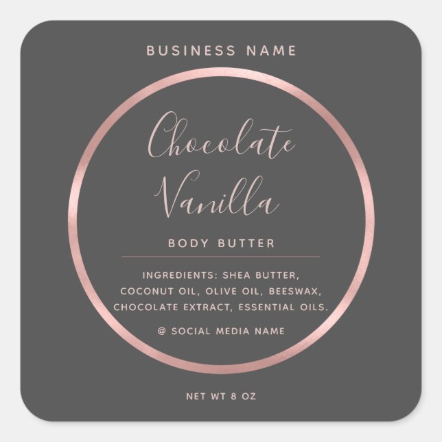 Minimalist  typography circle foil rose gold frame square sticker (Front)