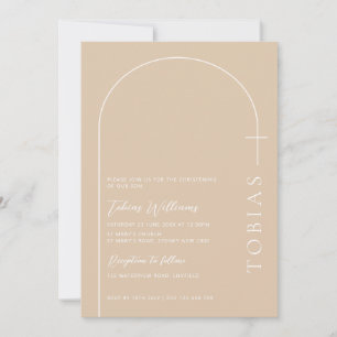Minimalist Typography cross beige arch baptism Invitation