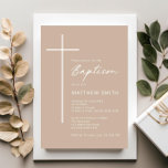 Minimalist Typography cross beige cream baptism Invitation<br><div class="desc">Inivite your guest to your event with this minimalist and simple baptism invitation card,  features simple text on a cream background with prominent cross. For more advanced customisation of this design,  e.g. changing layout,  font or text size please click the "CUSTOMIZE" button above. Please contact me for any questions!</div>