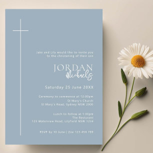 Minimalist Typography cross blue arch baptism Invitation
