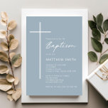 Minimalist Typography cross blue baptism Invitation<br><div class="desc">Inivite your guest to your event with this minimalist and simple baptism invitation card,  features simple text on a blue background with prominent cross. For more advanced customisation of this design,  e.g. changing layout,  font or text size please click the "CUSTOMIZE" button above. Please contact me for any questions!</div>